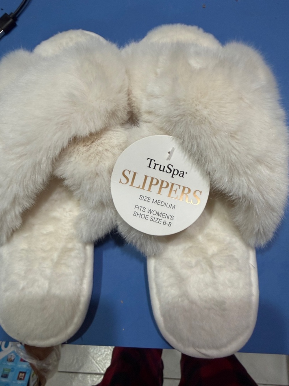 Women's Cream Faux Fur Slippers - Plush Comfort TruSpa